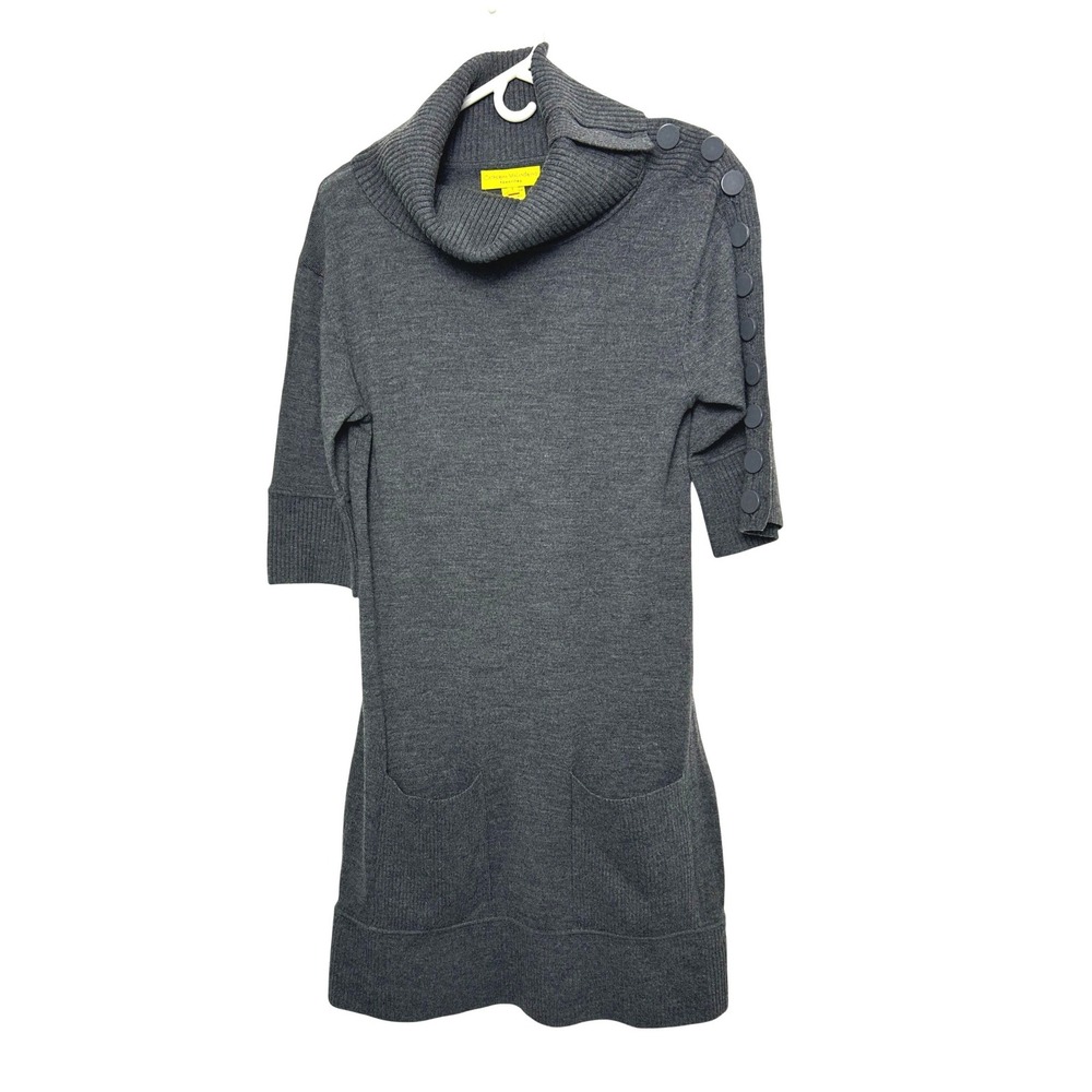 Catherine Malandrino Sweater Dress tunic Women L Gray 100%‎ Wool Cowl mature